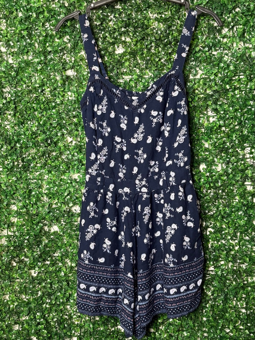 Hollister Navy and White Floral Girls' One-Piece Romper